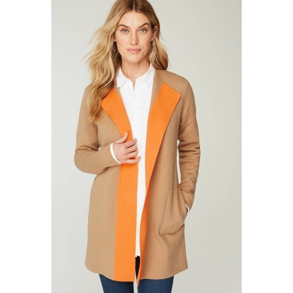 J. Jill Majestic Color-Blocked Cardigan Sweater Open Front Medium Petite